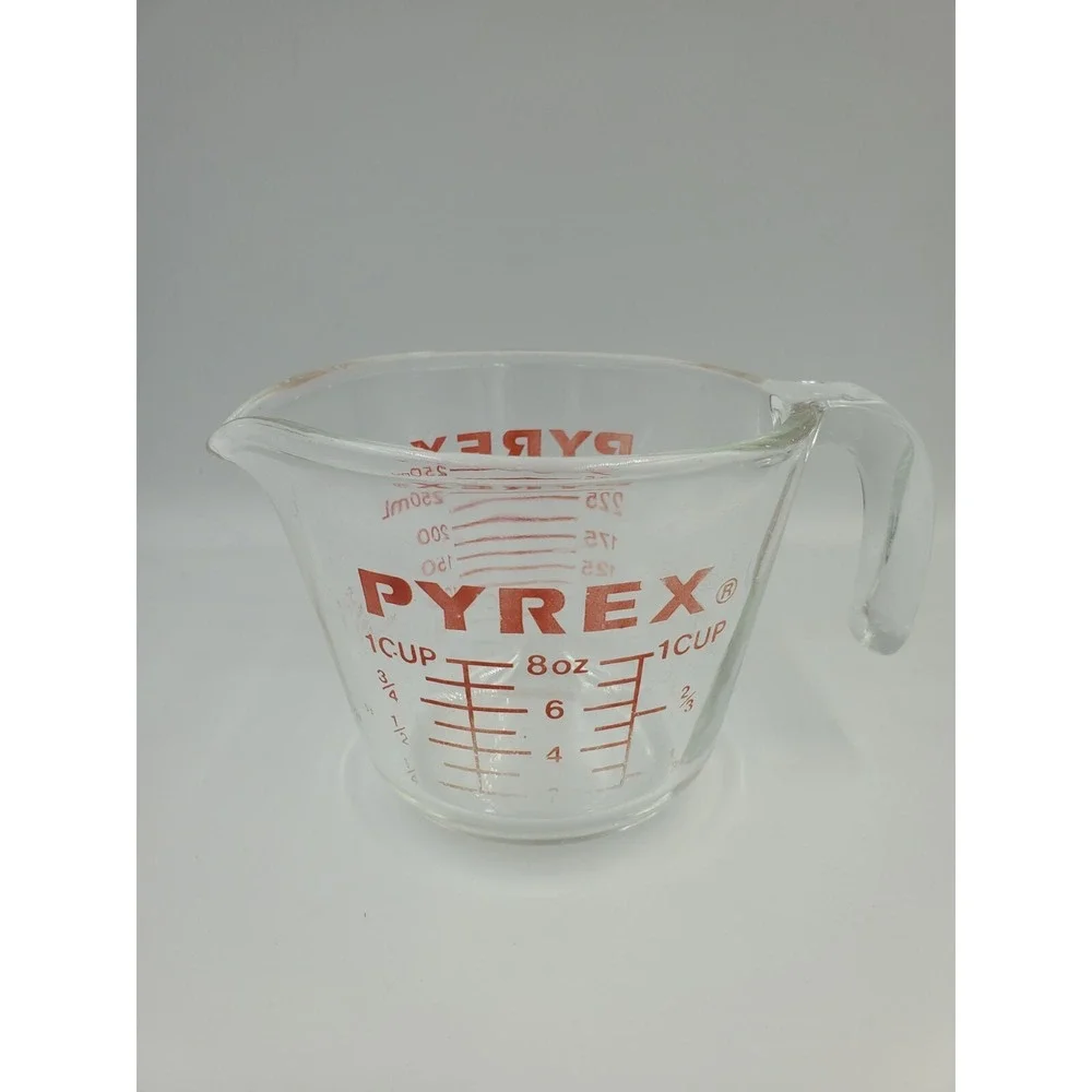 Vintage Pyrex 1-cup Measuring Cup Red Graphics Clear 508 Corning USA